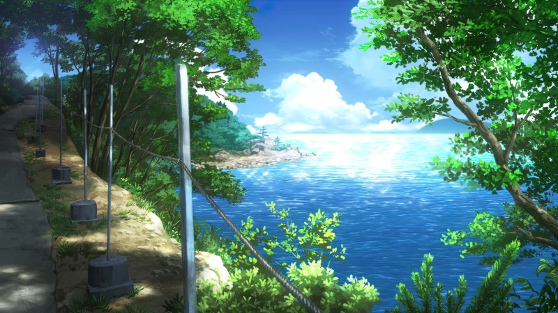 夏日重现海边林荫步道 4K 动漫风景壁纸