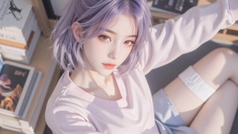 紫色短发居家清新少女人像壁纸
