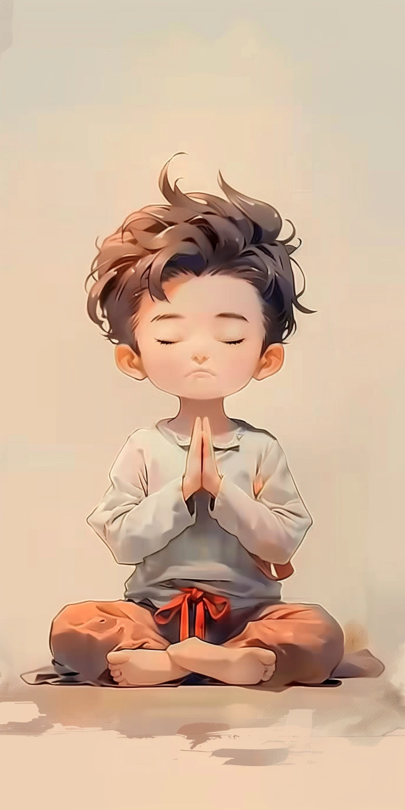 打坐冥想的可爱小男孩