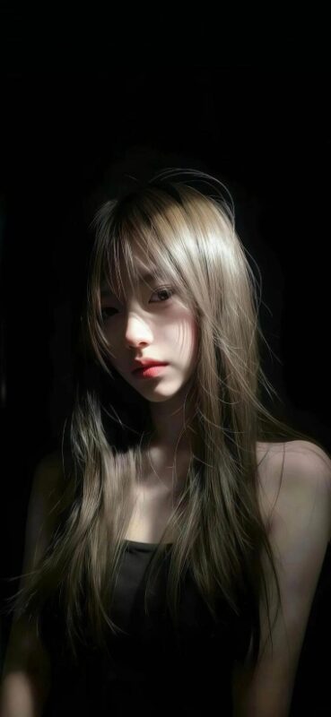 暗调光影御姐棕发少女手机壁纸