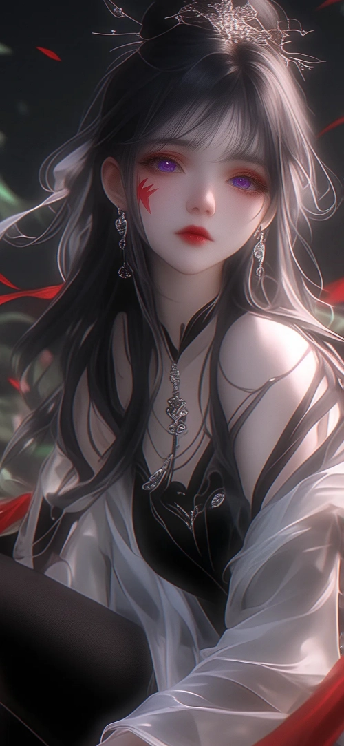暗黑古风少女 银发紫眸手机壁纸