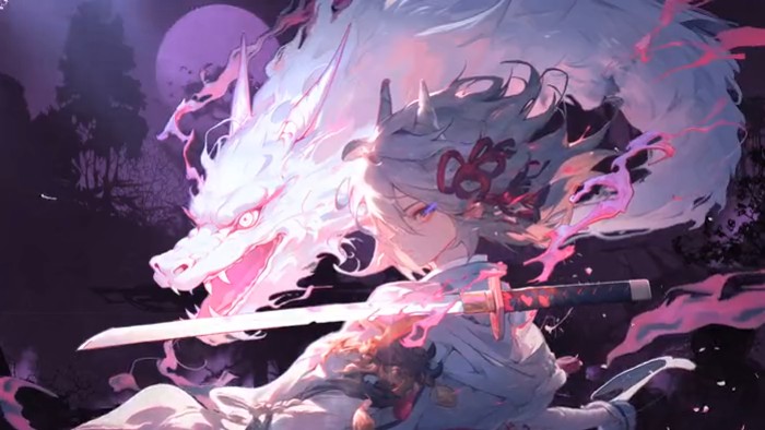 白发龙女白龙武士动态壁纸 粉紫氛围感桌面背景视频