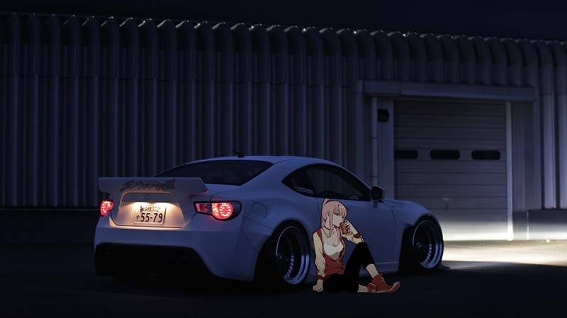丰田 86 改装跑车 02 二次元少女 JDM 夜景 4K 壁纸