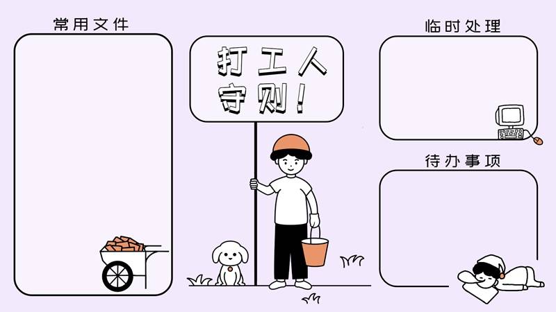 打工人守则分区壁纸 可爱卡通办公桌面整理高清
