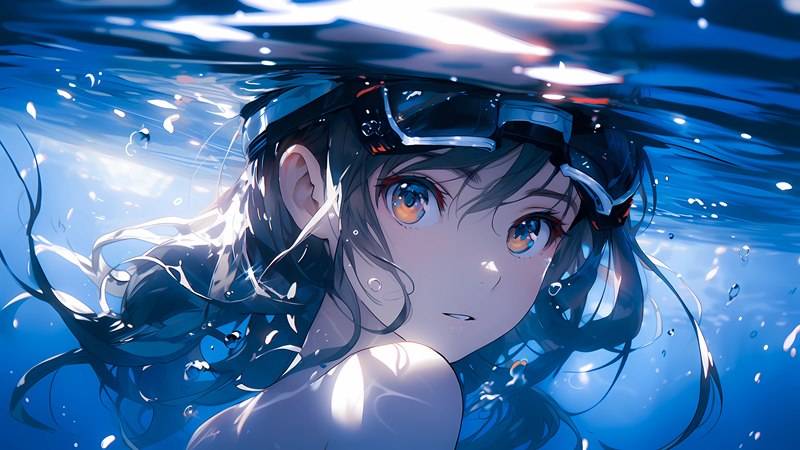 水下潜水镜异瞳少女 二次元动漫电脑桌面