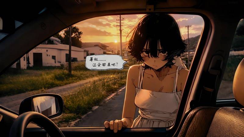暑假还会回来吧 4K 车内少女夕阳治愈系