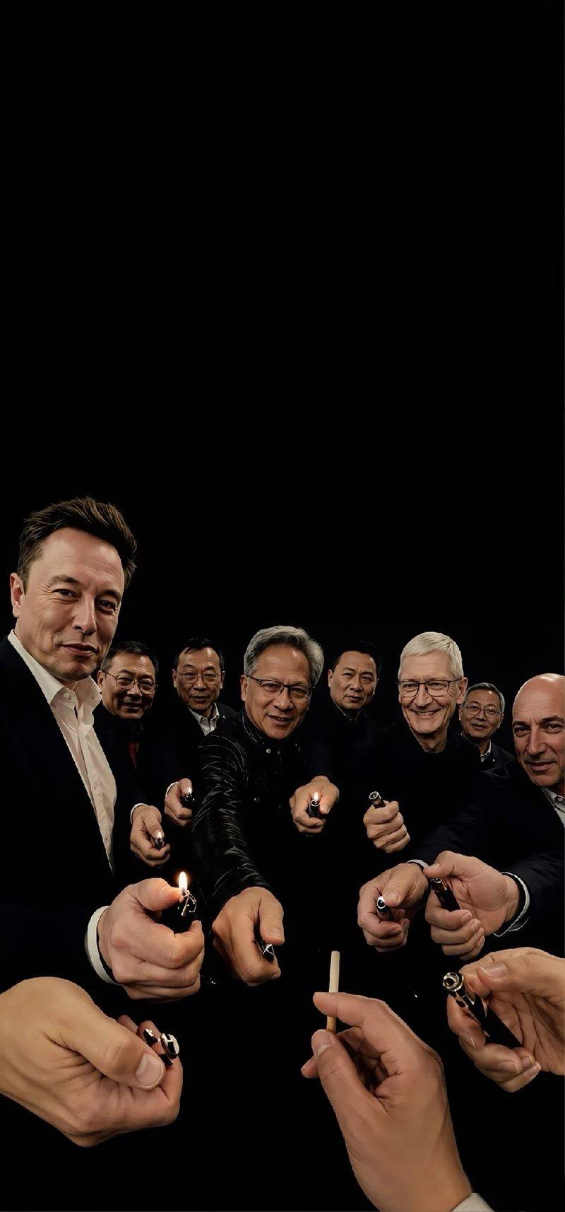 科技大佬集体点烟名场面 AI 合成竖屏手机