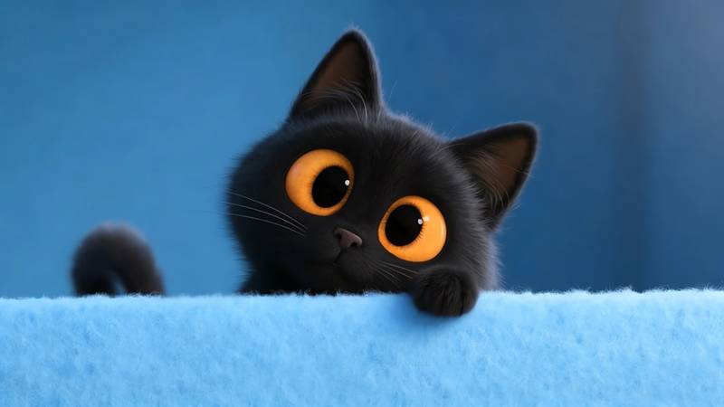 4K 萌宠壁纸 大眼睛小黑猫探头 萌宠治愈