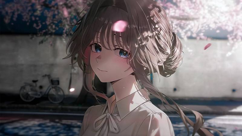 和栗薰子动漫 4K 樱花树下温柔少女 高清电脑桌面