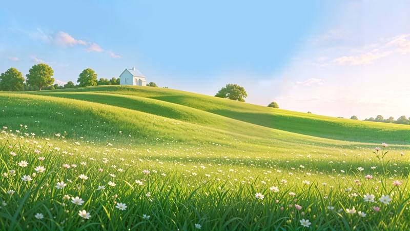 田园风景 草地鲜花山坡4K壁纸
